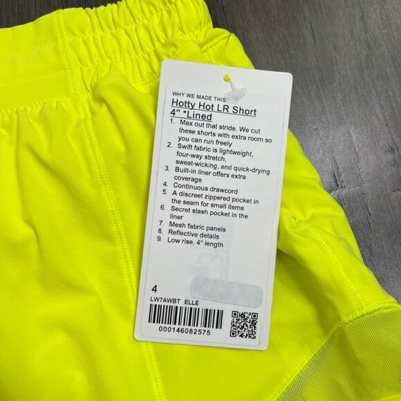 Lululemon NWT Hotty Hot Low-Rise Lined Short 4" Electric Lemon - Picture 6 of 9